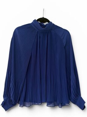 Banana Republic Royal Blue Pleated Mock Neck Blouse | Size Small